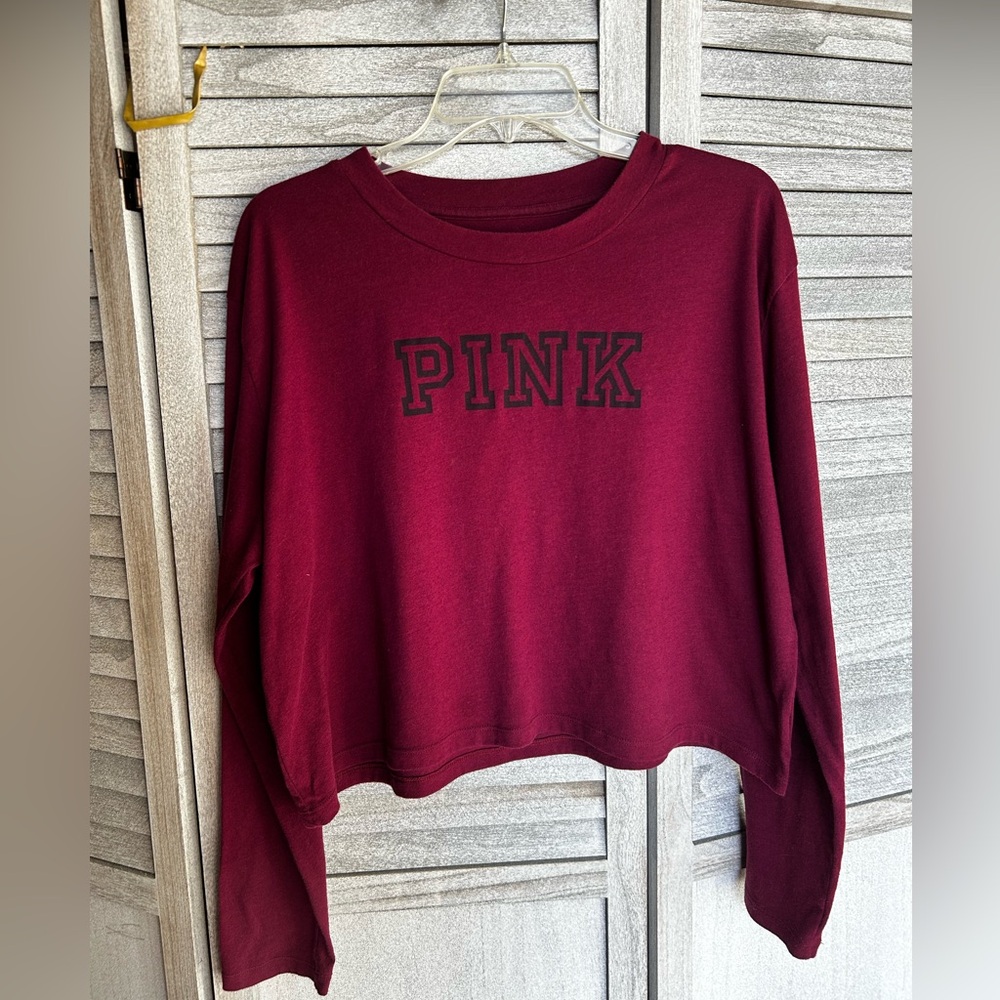 VICTORIA’S SECRET PINK Long Sleeve Top Woman’s Size Large Maroon Burgundy Color